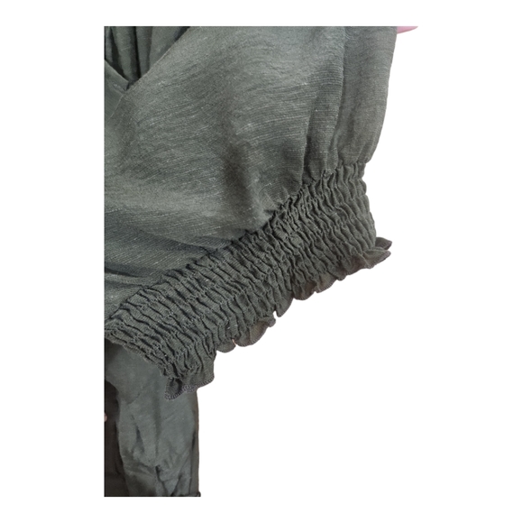 Anthropologie Nicole Linen Blend Green Puff Sleeve Shirt Dress - Picture 8 of 11